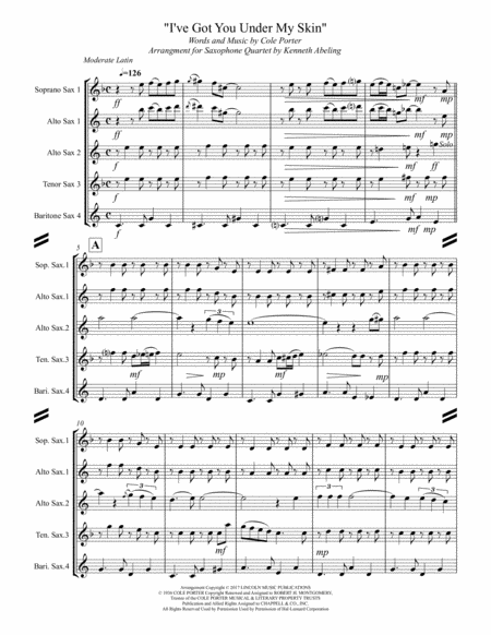 I Ve Got You Under My Skin For Saxophone Quartet Satb Or Aatb Page 2