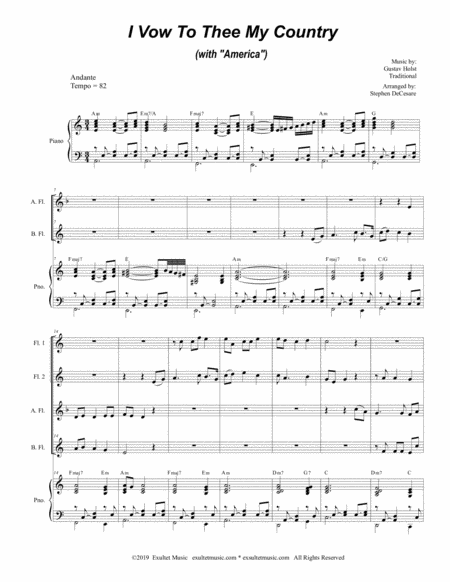 I Vow To Thee My Country With America For Flute Choir And Piano Page 2