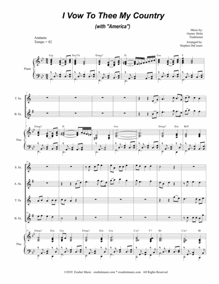 I Vow To Thee My Country With America For Saxophone Quartet And Piano Page 2