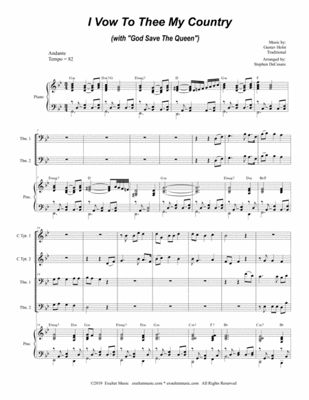 I Vow To Thee My Country With God Save The Queen For Brass Quartet And Piano Alternate Version Page 2