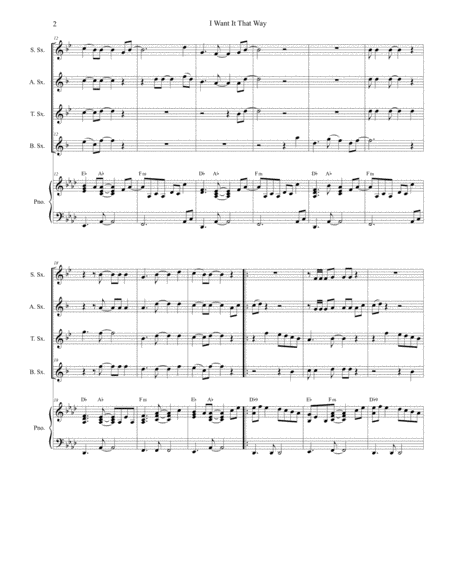 I Want It That Way For Saxophone Quartet And Piano Page 2