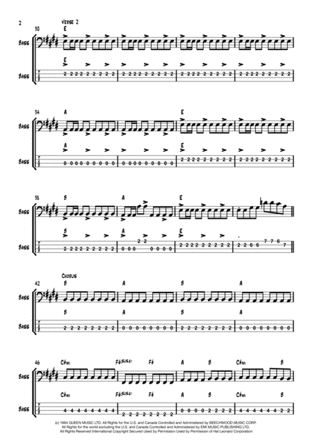 I Want To Break Free Bass Transcription With Tab Page 2