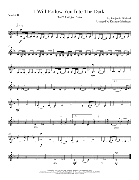 I Will Follow You Into The Dark String Quartet Page 2