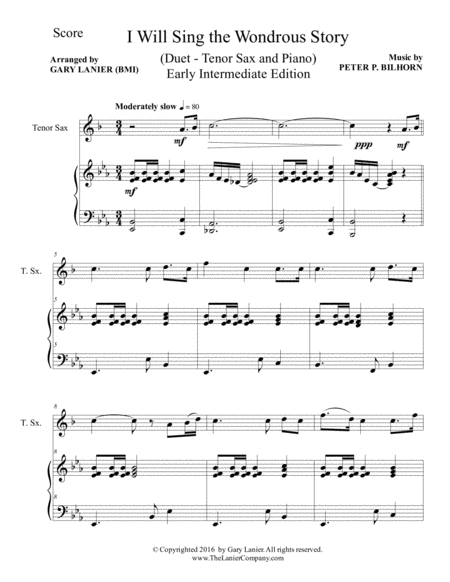 I Will Sing The Wondrous Story Early Intermediate Edition Tenor Sax Piano With Parts Page 2