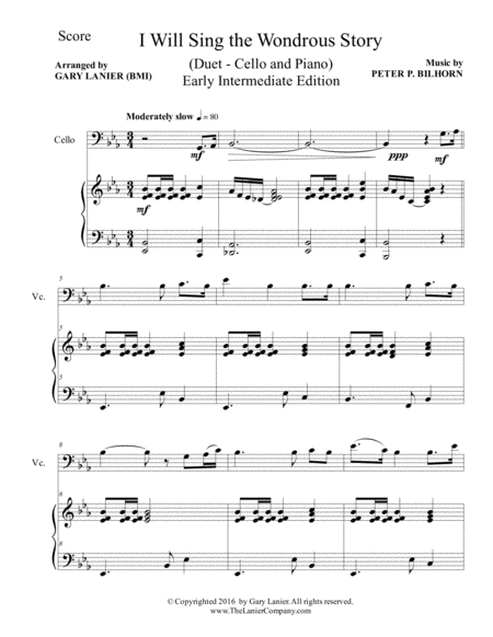I Will Sing The Wondrous Story Intermediate Edition Cello Piano With Parts Page 2