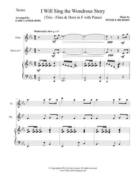 I Will Sing The Wondrous Story Trio Flute Horn In F With Piano And Parts Page 2