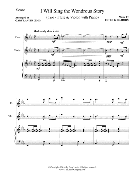 I Will Sing The Wondrous Story Trio Flute Violin With Piano And Parts Page 2