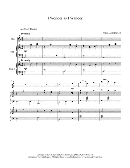I Wonder As I Wander Arranged For Two Harps And One Flute Page 2