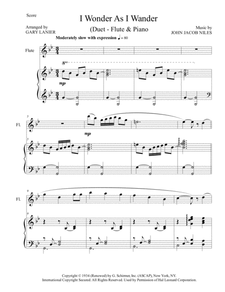 I Wonder As I Wander Duet Flute And Piano Score And Flute Part Page 2