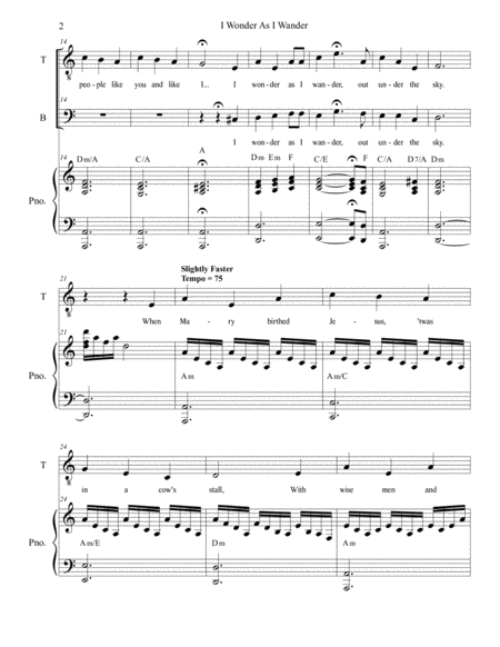 I Wonder As I Wander Duet For Tenor And Bass Solo Page 2