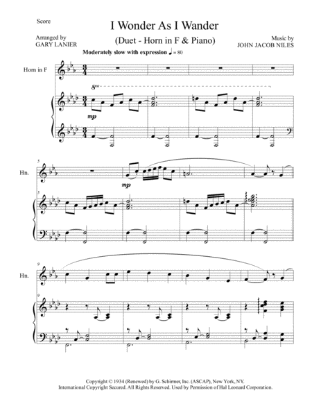 I Wonder As I Wander Duet Horn In F And Piano Score With Horn In F Part Page 2