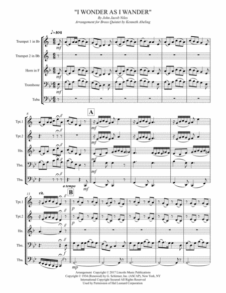 I Wonder As I Wander For Brass Quintet Page 2