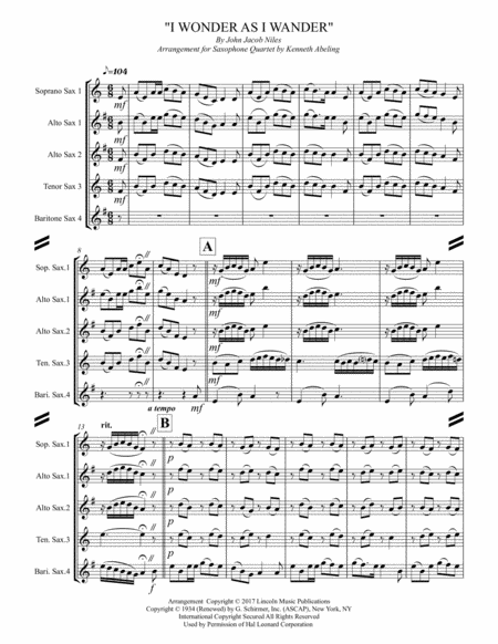 I Wonder As I Wander For Saxophone Quartet Satb Or Aatb Page 2