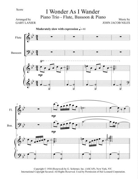 I Wonder As I Wander Trio Flute Bassoon And Piano Score With Parts Page 2