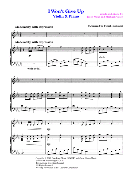 I Wont Give Up For Violin Piano Page 2