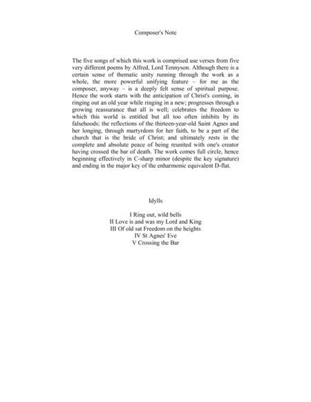 Idylls Five Songs For Solo High Voice Soprano Or Tenor And Piano Based Upon Poems By Alfred Lord Tennyson Page 2