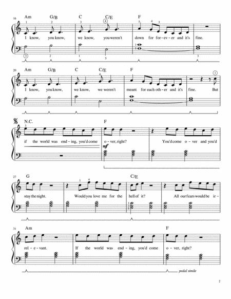 If The World Was Ending Easy Piano Page 2