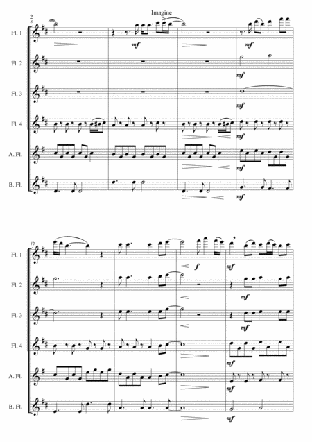 Imagine By John Lennon Arranged For Flute Sextet Or Flute Choir Page 2