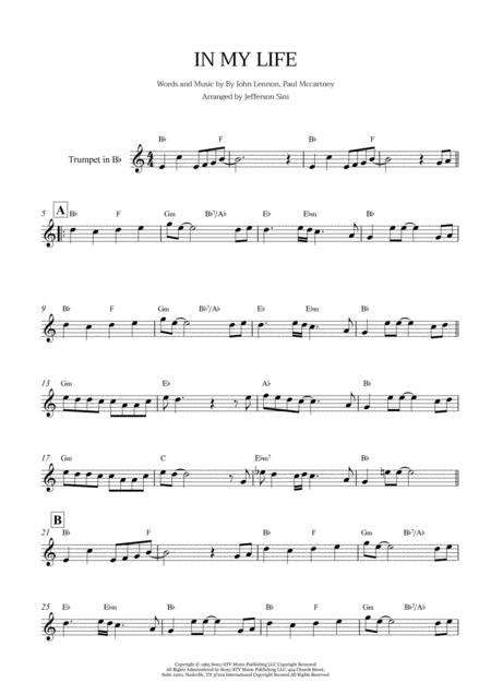 In My Life For Bb Trumpet Solo And Chords Page 2