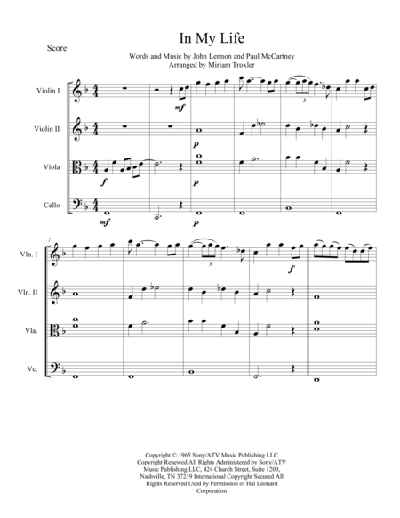 In My Life For String Quartet Page 2