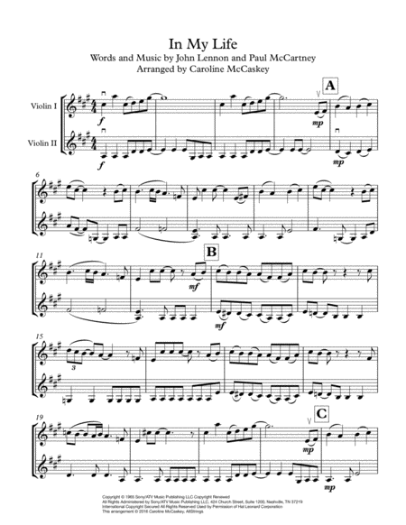 In My Life Violin Duet Page 2