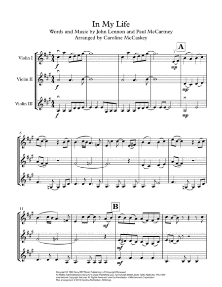 In My Life Violin Trio Page 2