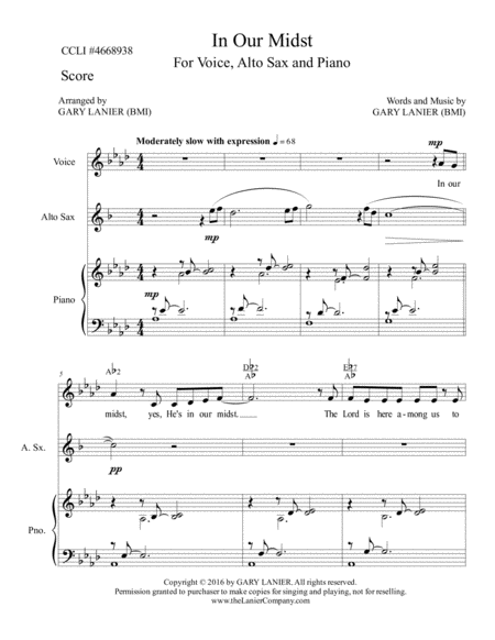 In Our Midst Worship Suite For Voice Alto Sax And Piano With Parts Page 2