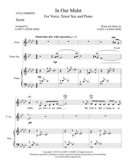 In Our Midst Worship Suite For Voice Tenor Sax And Piano With Parts Page 2