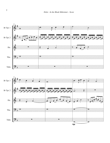 In The Bleak Midwinter Christmas Carol For Brass Quintet Page 2