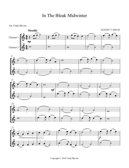 In The Bleak Midwinter For Clarinet Duet Page 2