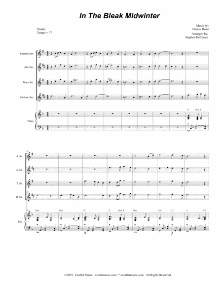 In The Bleak Midwinter For Saxophone Quartet And Piano Page 2