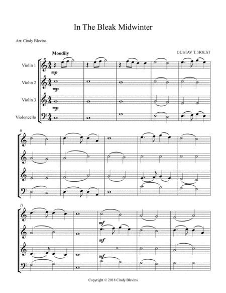 In The Bleak Midwinter For Three Violins And Cello Page 2