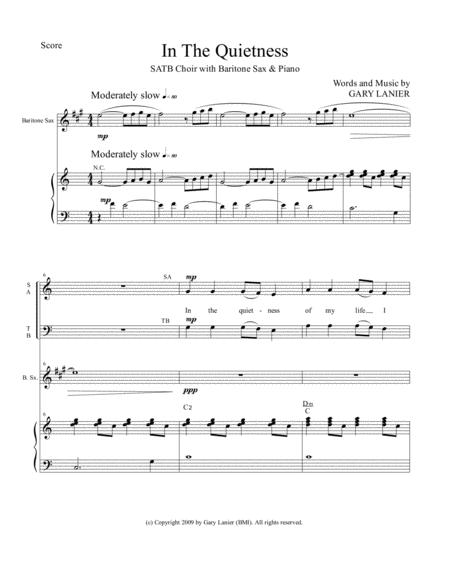 In The Quietness For Satb Choir With Baritone Sax Piano Separate Octavo Choir Baritone Sax Part Included Page 2