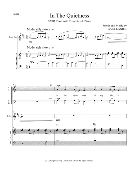 In The Quietness For Satb Choir With Tenor Sax Piano Separate Octavo Choir Tenor Sax Part Included Page 2