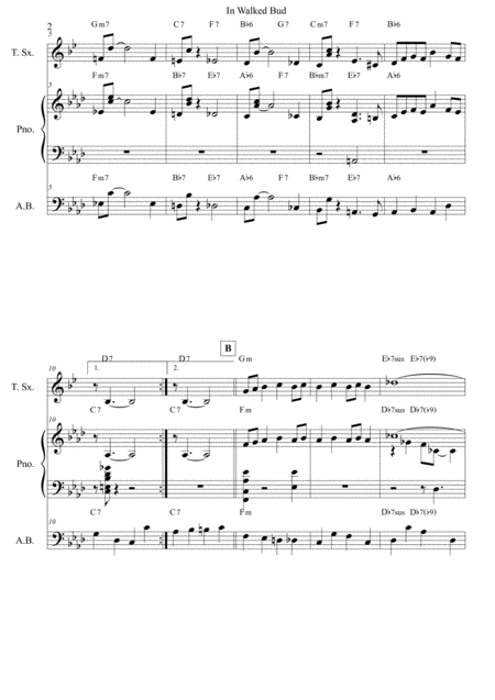 In Walked Budt Monk Score And Individual Parts Tenor Sax Piano Bass Page 2