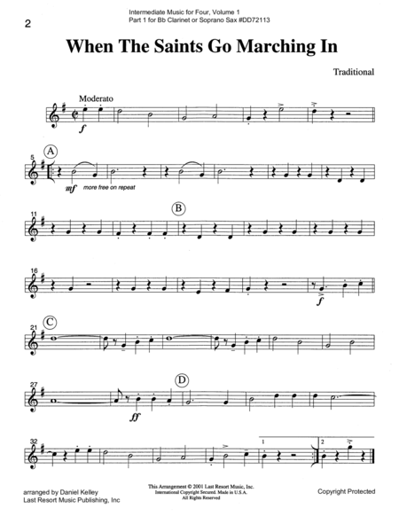 Intermediate Music For Four Volume 1 Part 1 For Clarinet Or Soprano Sax In Bb Page 2