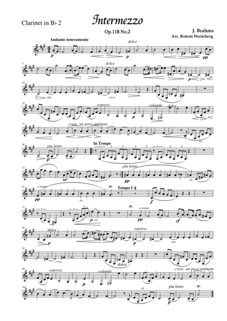 Intermezzo In A Op 118 No 2 Clarinet Quintet Page 2