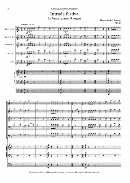 Intrada Festiva For Brass Quintet Organ Page 2