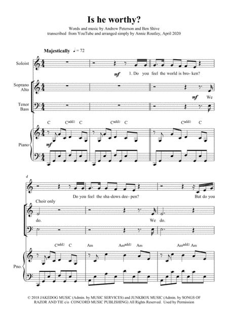 Is He Worthy By Andrew Peterson And Ben Shive Arranged Simply In C By Annie Routley For Soloist Satb Choral Group And Piano Page 2