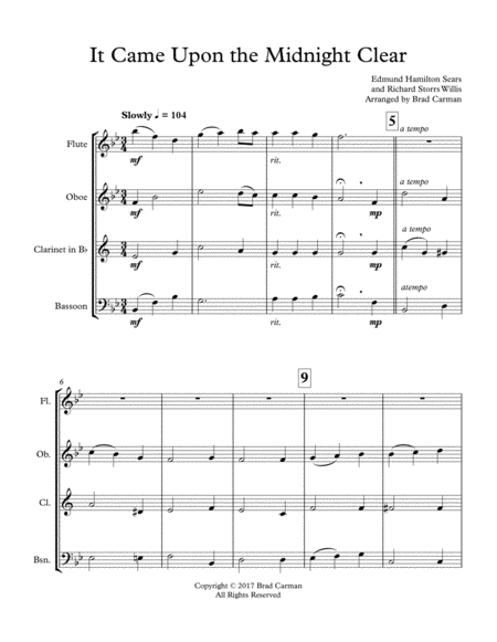 It Came Upon The Midnight Clear For Woodwind Quartet Page 2