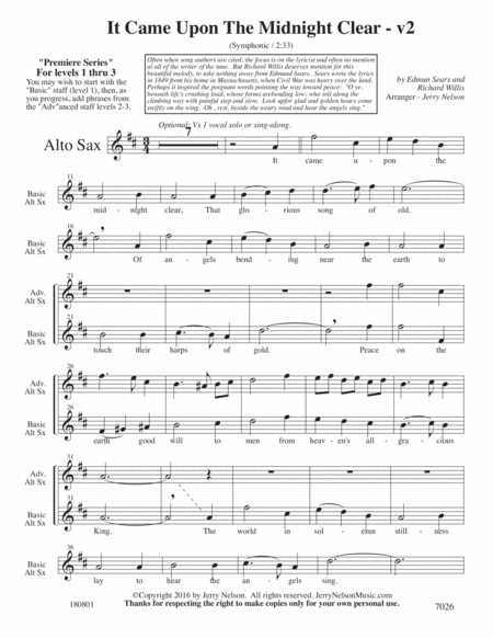 It Came Upon The Midnight Clear V2 Arrangements Level 1 3 For Alto Sax Written Acc Page 2