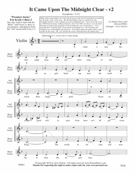 It Came Upon The Midnight Clear V2 Arrangements Level 1 3 For Violin Written Acc Page 2