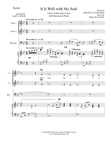 It Is Well With My Soul 2 Part Treble Voice Choir With Bassoon Piano Page 2