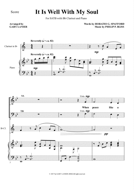 It Is Well With My Soul Choir Satb With Bb Clarinet Piano Page 2