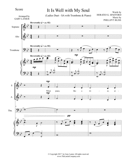 It Is Well With My Soul Ladies Duet Sa With Trombone Piano Page 2