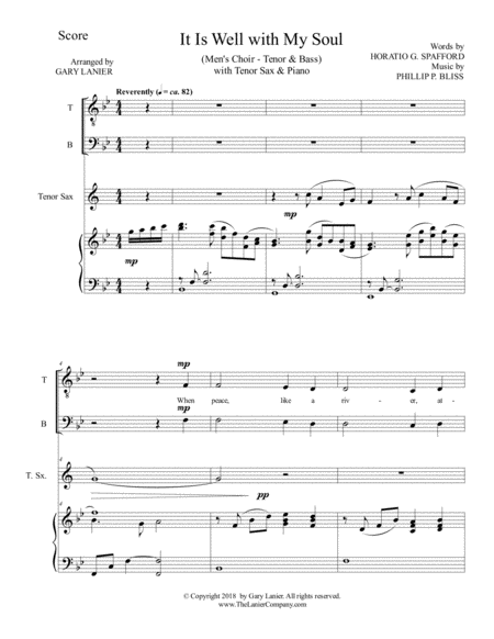 It Is Well With My Soul Mens Choir Tenor Bass With Tenor Sax Piano Page 2