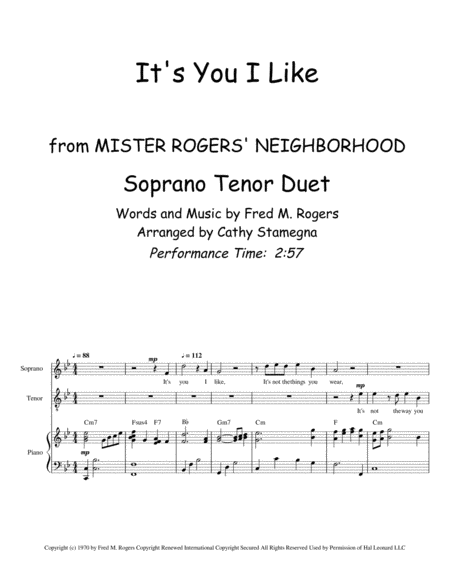 Its You I Like From Mister Rogers Neighborhood St Duet Chords Piano Acc Page 2