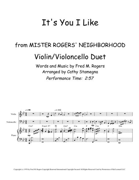 Its You I Like From Mister Rogers Neighborhood Violin Violoncello Duet Chords Piano Acc Page 2