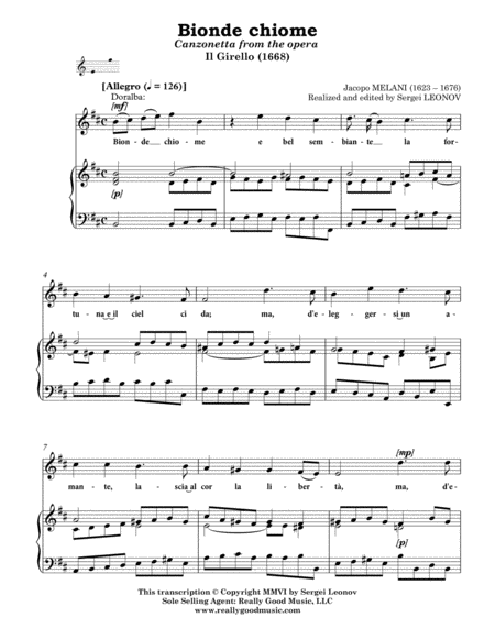 Jacopo Melani Bionde Chiome Aria From The Opera Il Girello Arranged For Voice And Piano B Minor Page 2