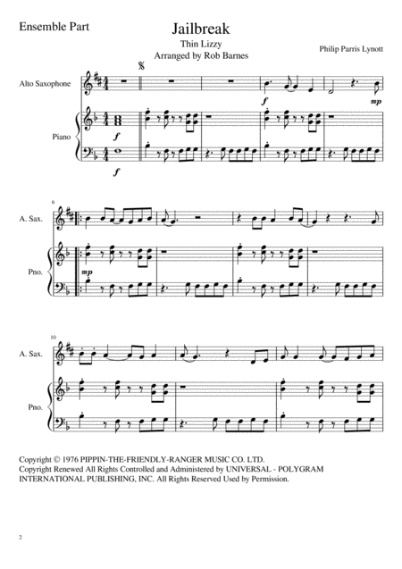 Jailbreak Thin Lizzy For Easy Alto Sax And Piano Page 2